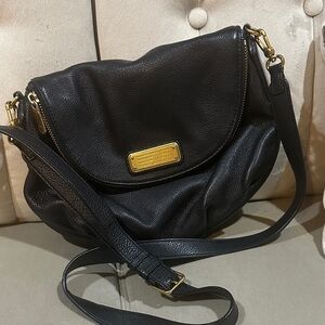 Marc by Marc Jacobs Black Leather Crossbody with Gold Plaque